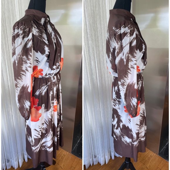 Vintage 70s shirtdress, long sleeves , brown floral, elastic waist, size medium - Picture 5 of 9